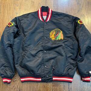 Vintage 90s Chicago Blackhawks Starter Center Ice Collection Satin Bomber Jacket